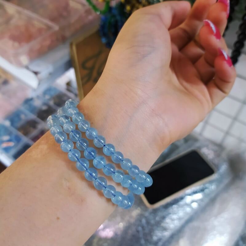 VÒNG TAY ĐÁ AQUARMALINE QUẤN 3 VÒNG